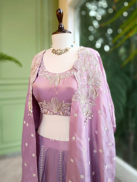Iris Lavender Indowestern Skirt Set with Sequin Embroidery