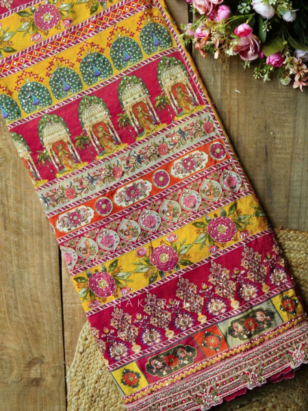 Vidhu Multicolor Saree with Mirror Stone Embroidery