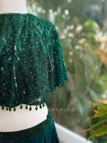 Enchante Cape Style Green Indo-Western Lehenga Set