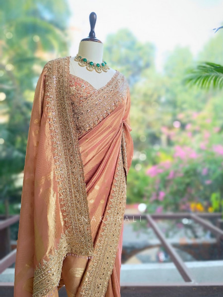Neerja Pink Banarasi Silk Saree with Embroidered Blouse