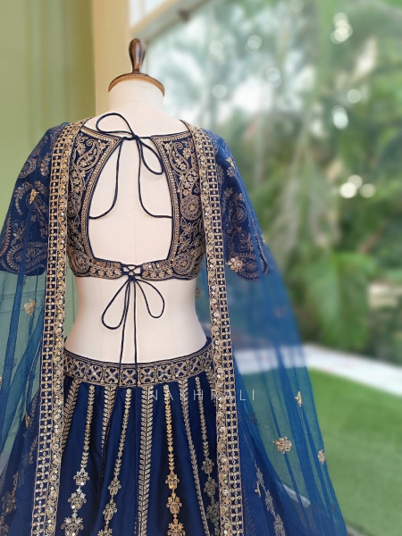 Zoyaara Paisley Blue Silk Satin Lehenga Choli Set
