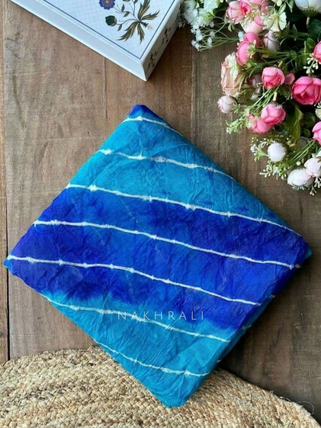 Swarang Blue Leheriya Saree with Running Blouse Piece