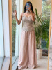 Fluidity Dusty Peach Crop Top Palazzo Set With Cutdana Sequin Work