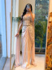 Lustreline Beige Satin-Blend Indo-Western Crop Top Skirt Set
