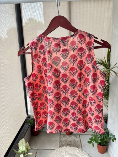 Flexora pink Printed Sleeveless Top with Overlap Neck Detail