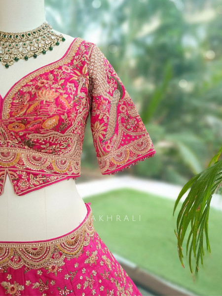 Dastaan Magenta Raw Silk Bridal Lehenga