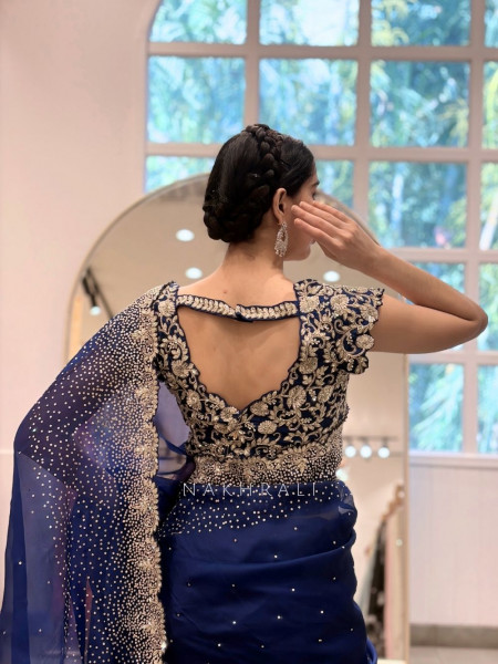 Noorwyn Royal Blue Saree with Cut Dana Sequin Work