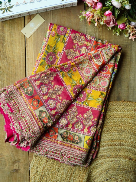 Vidhu Multicolor Saree with Mirror Stone Embroidery