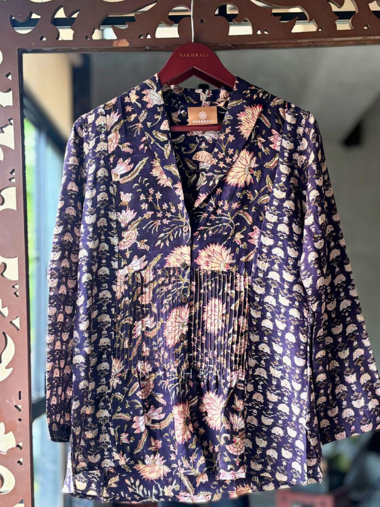 Image of Patel Black Cotton Shirt with Floral Print