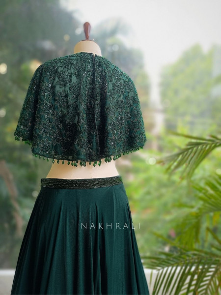 Enchante Cape Style Green Indo-Western Lehenga Set