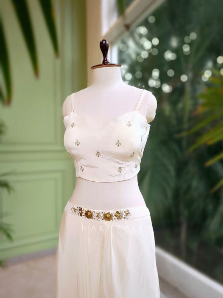 Elysia Ivory Sequin & Mirror Work Indo-Western Set with Embellished Jacket