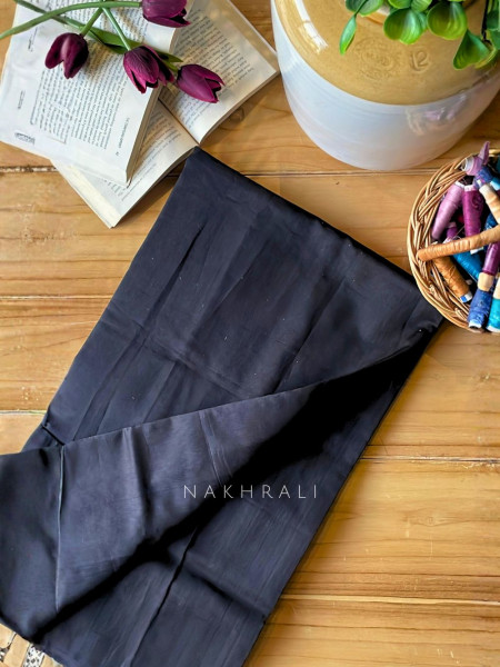 Taga Maheshwari Black Dress Material with Zari Stripe Dupatta