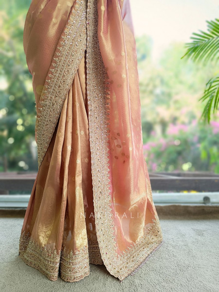 Neerja Pink Banarasi Silk Saree with Embroidered Blouse