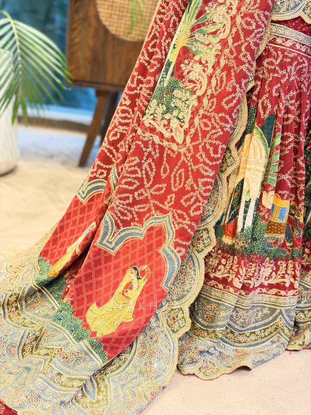 Arnica Maroon Suit Set with Embroidery & Heritage Print