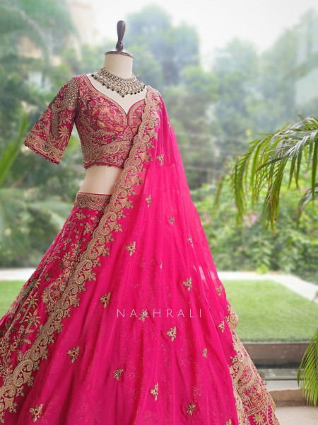 Dastaan Magenta Raw Silk Bridal Lehenga
