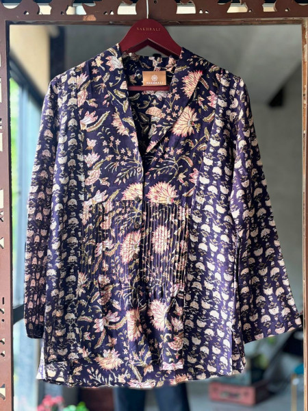 Patel Black Cotton Shirt with Floral Print