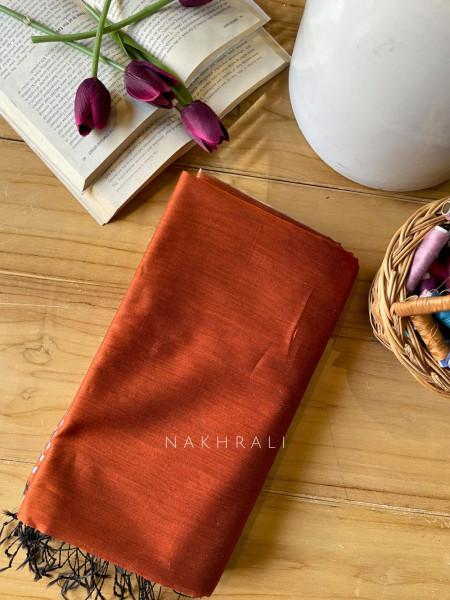 Taga Maheshwari Orange Dress Material with Zari Stripe Dupatta