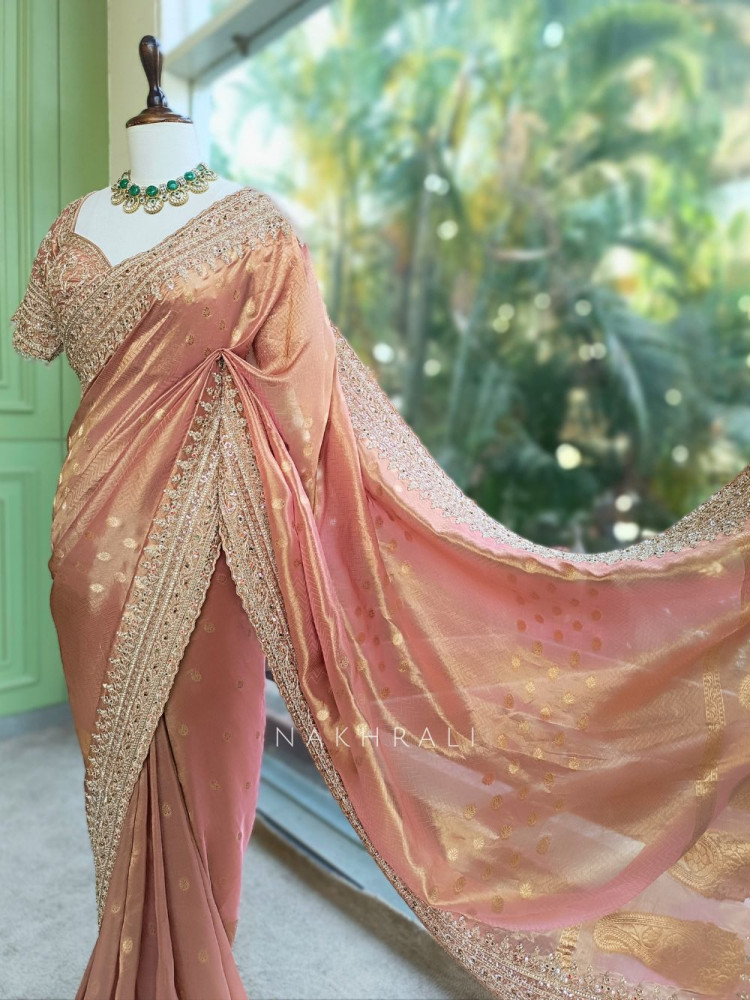 Image of Neerja Pink Banarasi Silk Saree with Embroidered Blouse