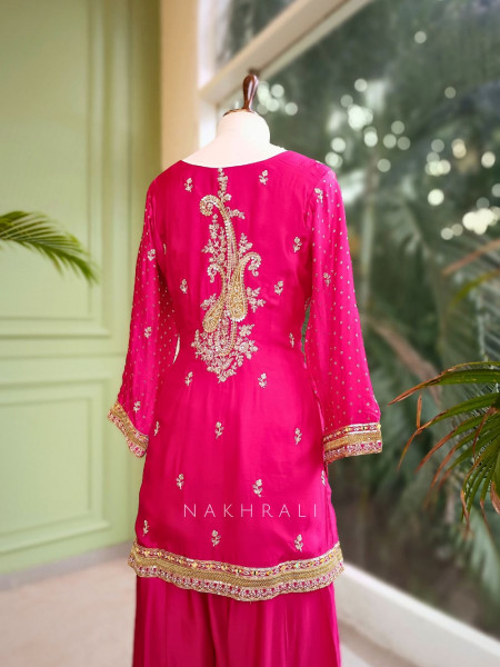 Gulnaar Magenta Suit Set with Gota and Zari Work