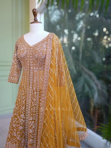 Noorvi Mustard Lehenga with Zari & Mirror Work