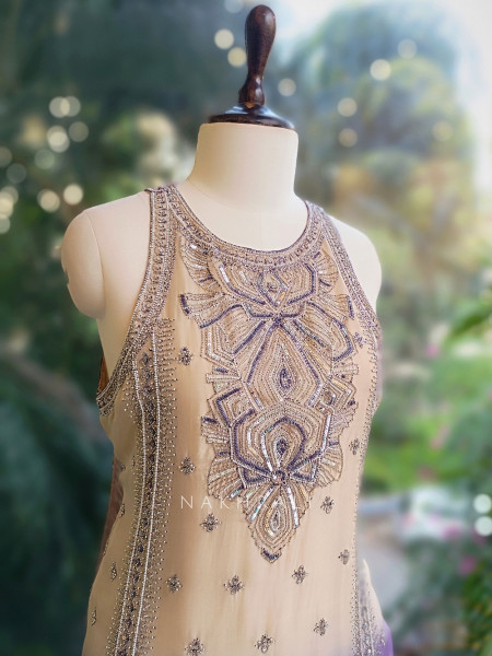 Noorvati Purple Ombre Embroidered Silk Suit Set with Palazzo & Dupatta