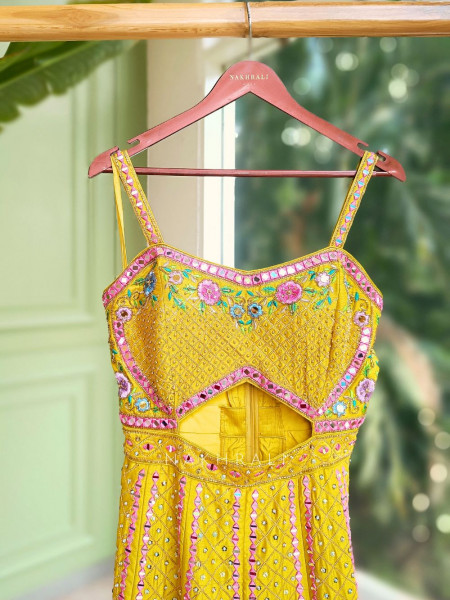 Zyra Mustard Jumpsuit with Sequin & Floral Bead Embroidery