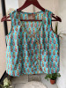 Flexora Firozi Printed Sleeveless Top with Overlap Neck Detail