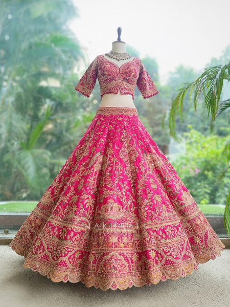 Dastaan Magenta Raw Silk Bridal Lehenga