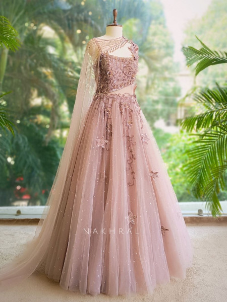 Elara Purple Net Gown with Sequin and Bead Embellishment