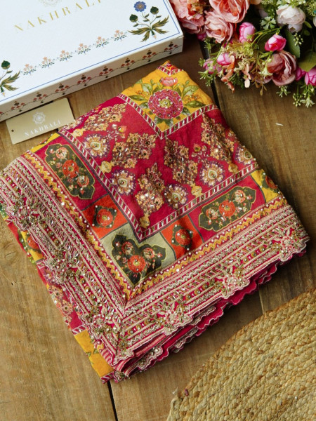 Vidhu Multicolor Saree with Mirror Stone Embroidery