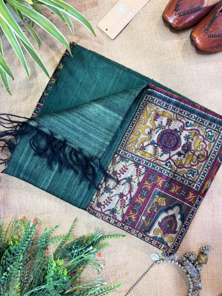 Preyasi Green Khadi Cotton Saree with Kalamkari Print