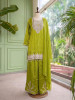 Afsana Parrot Green Sharara Suit Set With Metallic Yoke &amp; Pearl Tassel Work