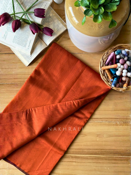 Taga Maheshwari Orange Dress Material with Zari Stripe Dupatta