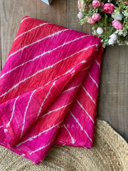Swarang Magenta Leheriya Saree with Running Blouse Piece