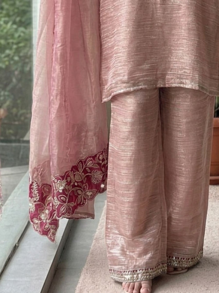 Tishya Pink Tissue Chanderi 3 Piece Suit Set
