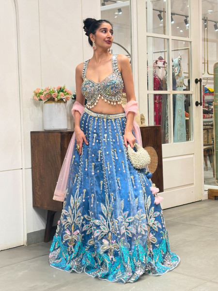 Azure  Beaded Sequin Lehenga