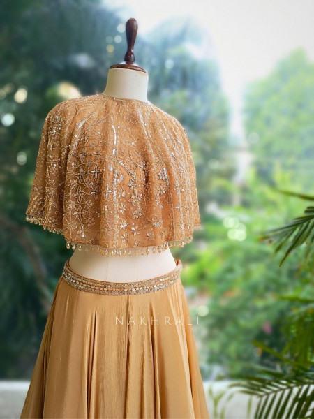 Enchante Cape Style Beige Indo-Western Lehenga Set