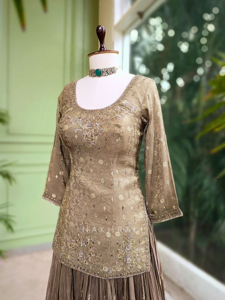 Golden Mocha Sequin & Cut Dana Lehenga Set