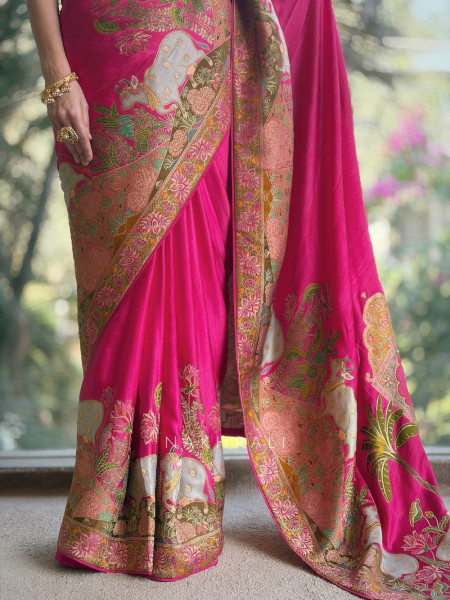 Aarini Magenta Silk Saree with Intricate Zari Weave