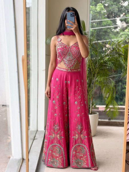 Folk Rhythm Magenta Indo-Western Palazzo Set