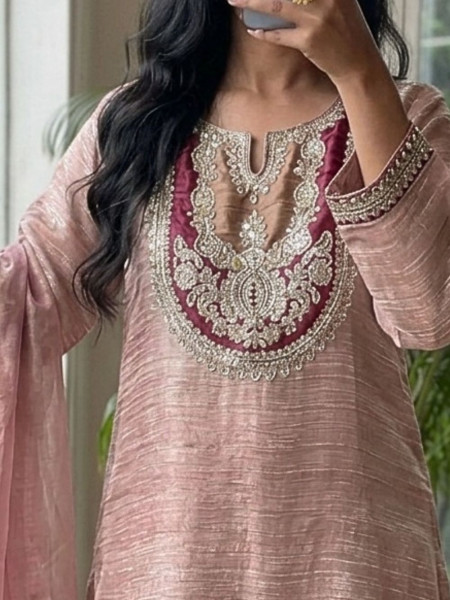 Tishya Pink Tissue Chanderi 3 Piece Suit Set