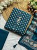 Dhaara Teal Blue Cotton Dress Material with Block Print