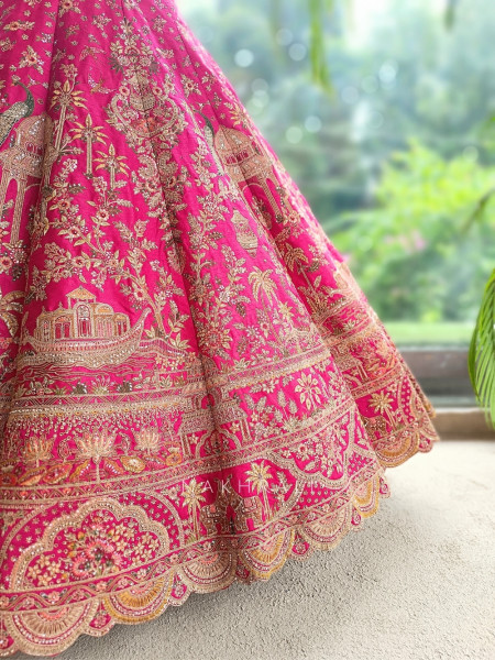 Dastaan Magenta Raw Silk Bridal Lehenga