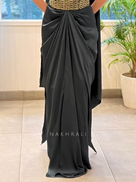 Rubaiyat Green Satin-Crepe – Indo-Western Crop Top Skirt Set