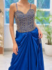 Rubaiyat Royal Blue Satin-Crepe – Indo-Western Crop Top Skirt Set