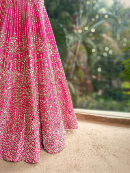 Aarvi Pink Raw Silk Lehenga with Beads, Sequins and Mirror Work