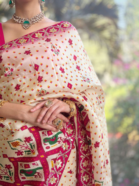 Mira Cream Silk Saree with Magenta Digital Print