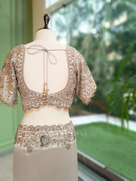 Kalika Beige Satin & Silk Satin Saree with Readymade Blouse