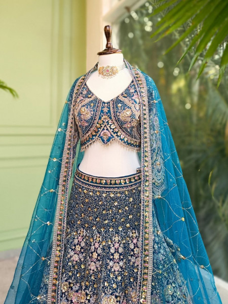 Azure Dream Teal Net Lehenga with Sparkling Sequin Work