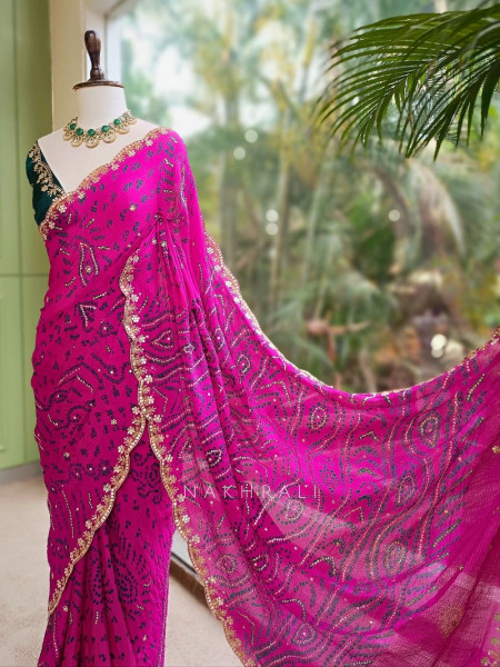 Sarang Rani Bandhani Saree with Gota Border